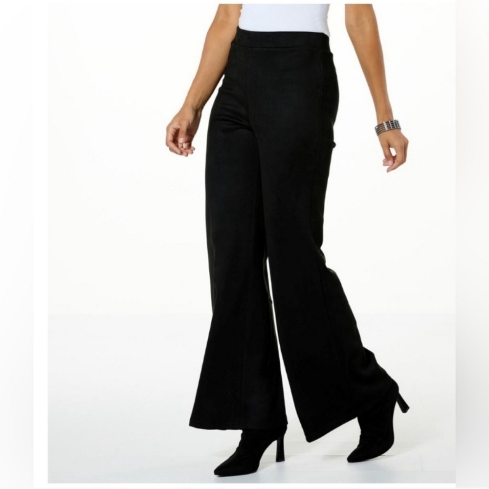 TRUTH By REPUBLIC BELL BOTTOM FAUX SUEDE BLACK SIDE ZIP WAIST SZ 8